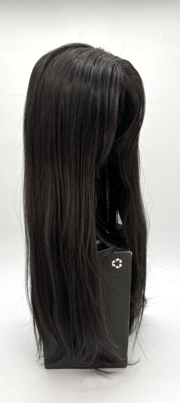 Soft Black with Wispy Bangs Long Straight Layered 24in Women Premium Hair Topper