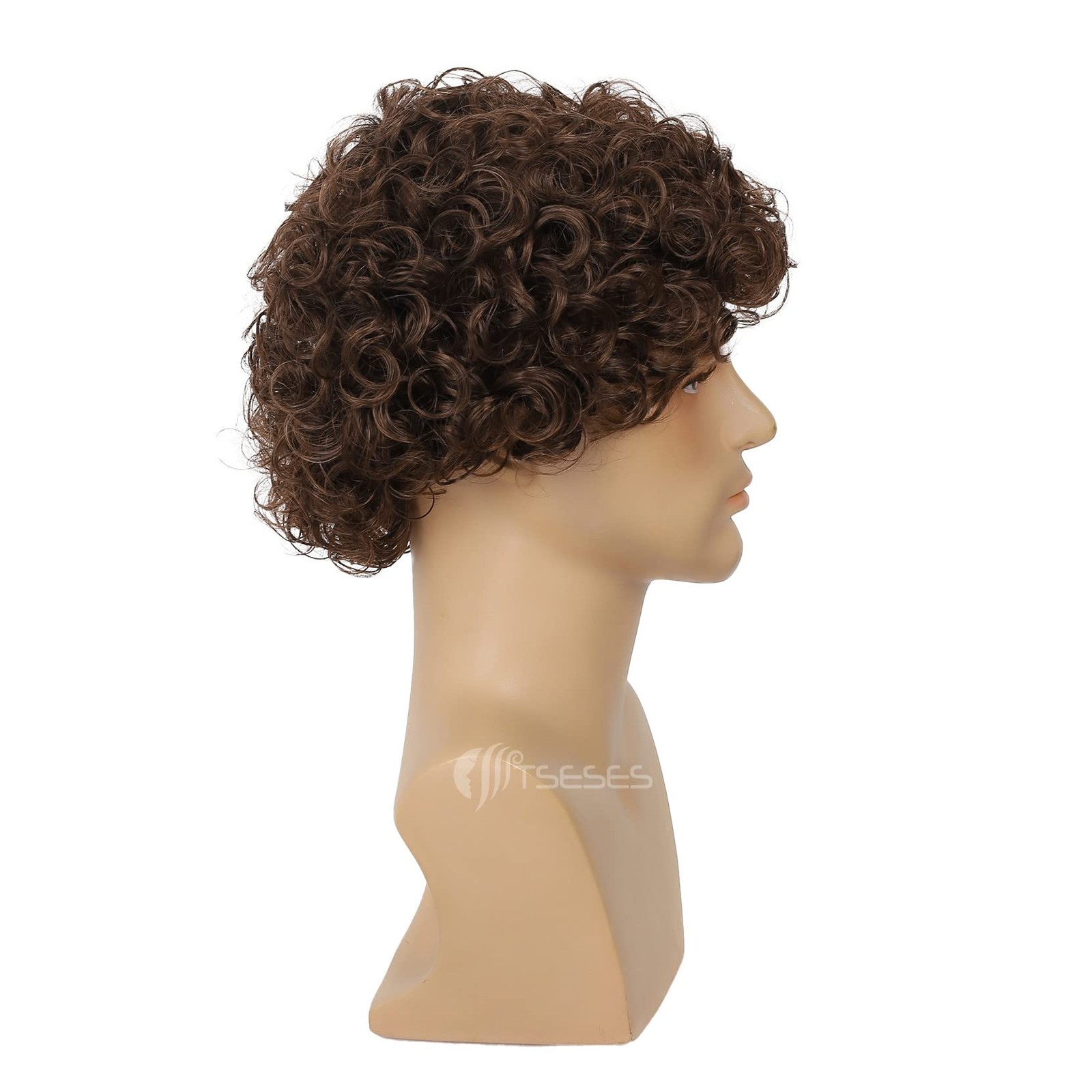 Tseses Brown Curly Short Afro Wig for Male Guy One Size Fits Most,