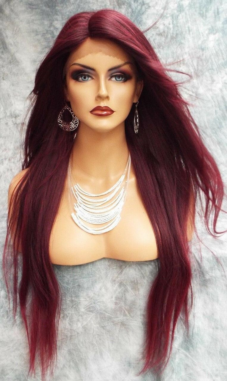 LACE FRONT C PART STRAIGHT WITH SIDE BANG WIG T1B.BURGANDY GORGEOUS SEXY 471