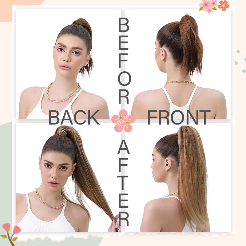 Ponytail Extensions Claw On/Clip In 100% Real Remy Human Straight Long Hair 22IN