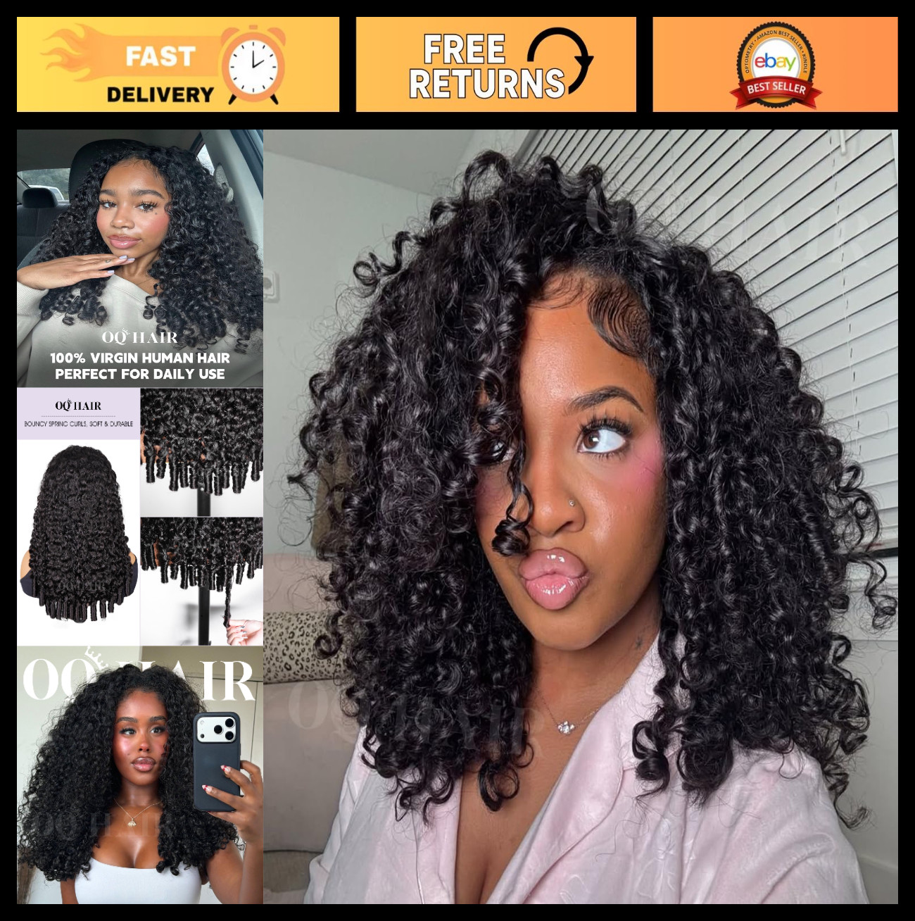 Burmese Curly Half Wig – 22″ Human Hair, 180% Density, Glueless, Easy Wear, Flip