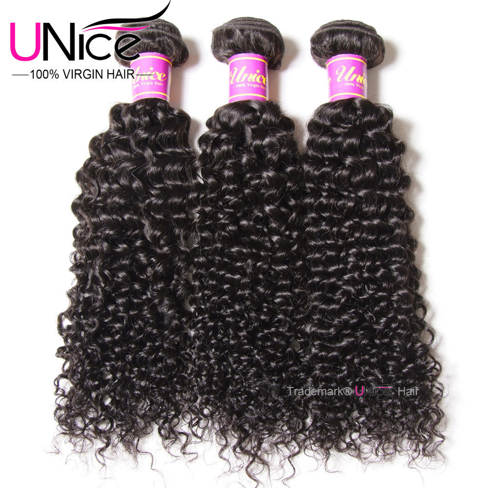 UNice Hair Brazilian Curly 3 Bundles Human Hair Extensions Virgin Hair Weaves US