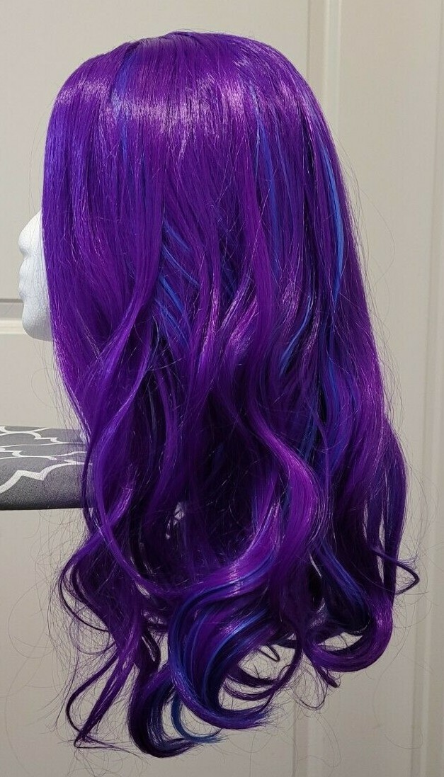 Purple & Blue Wig Wavy Middle Part No Lace Cosplay Synthetic Hair Full Head 20″
