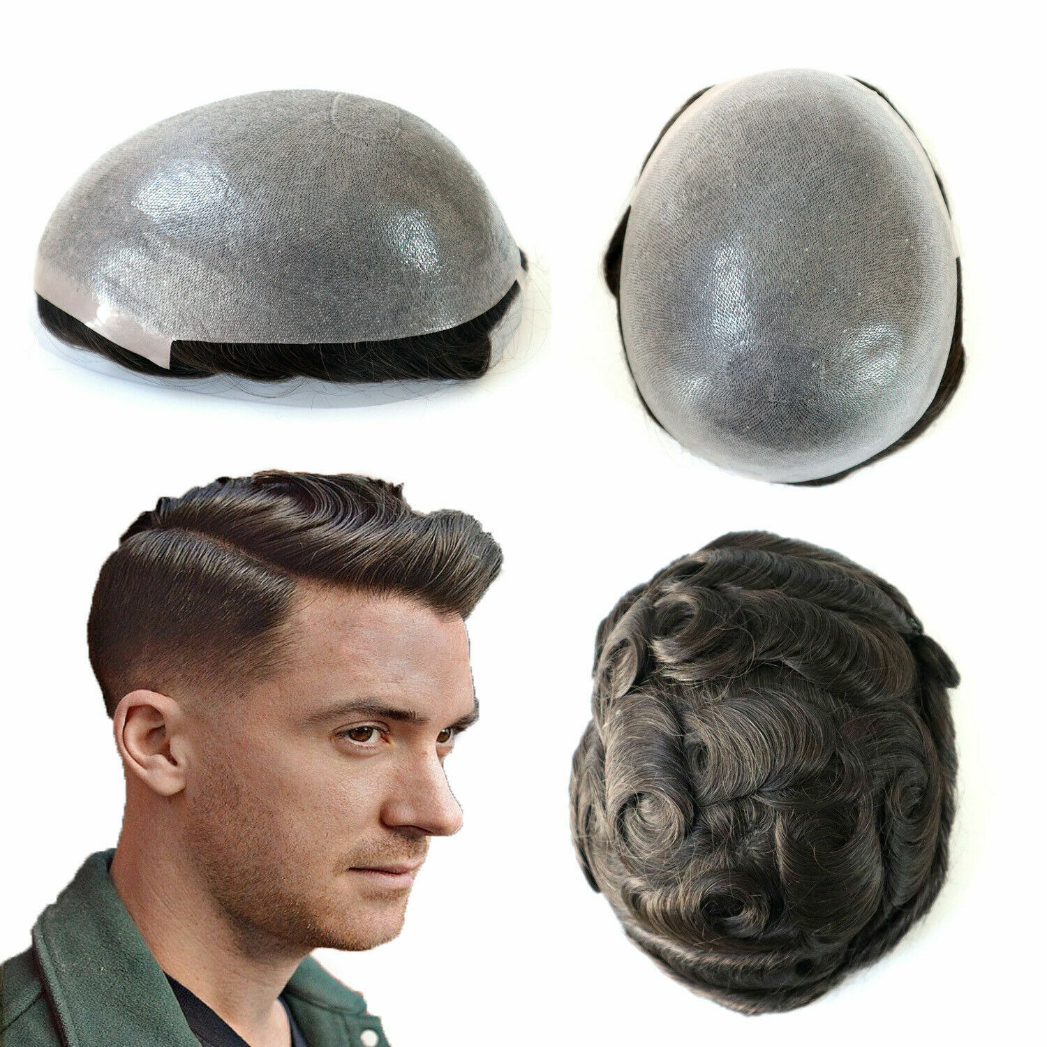 Size 8×10″ Dark Brown Mens Toupee Human Hair With European 100%human Hair Base