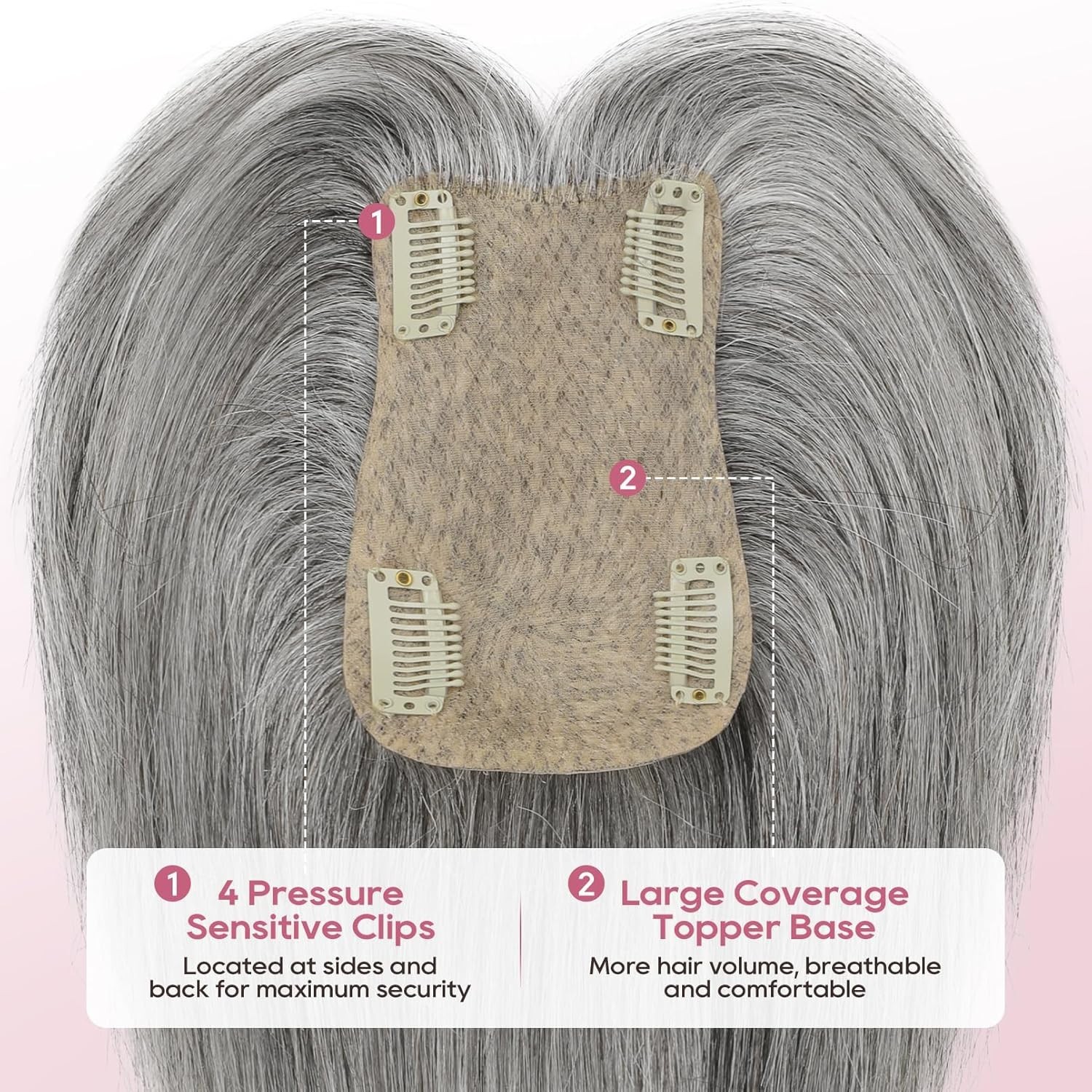 Dark Gray with Bangs 100% Human Hair 10in Topper