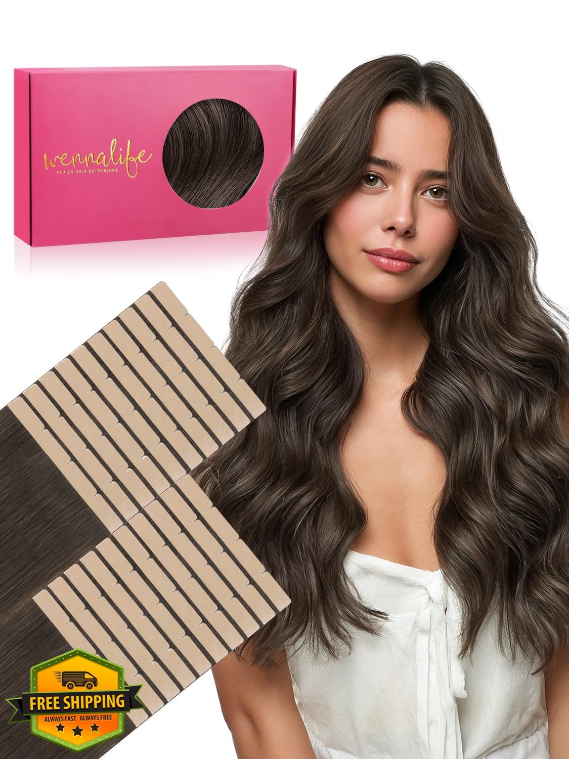 Wennalife 8cm 24″ #1C Dark Brown Tape Hair