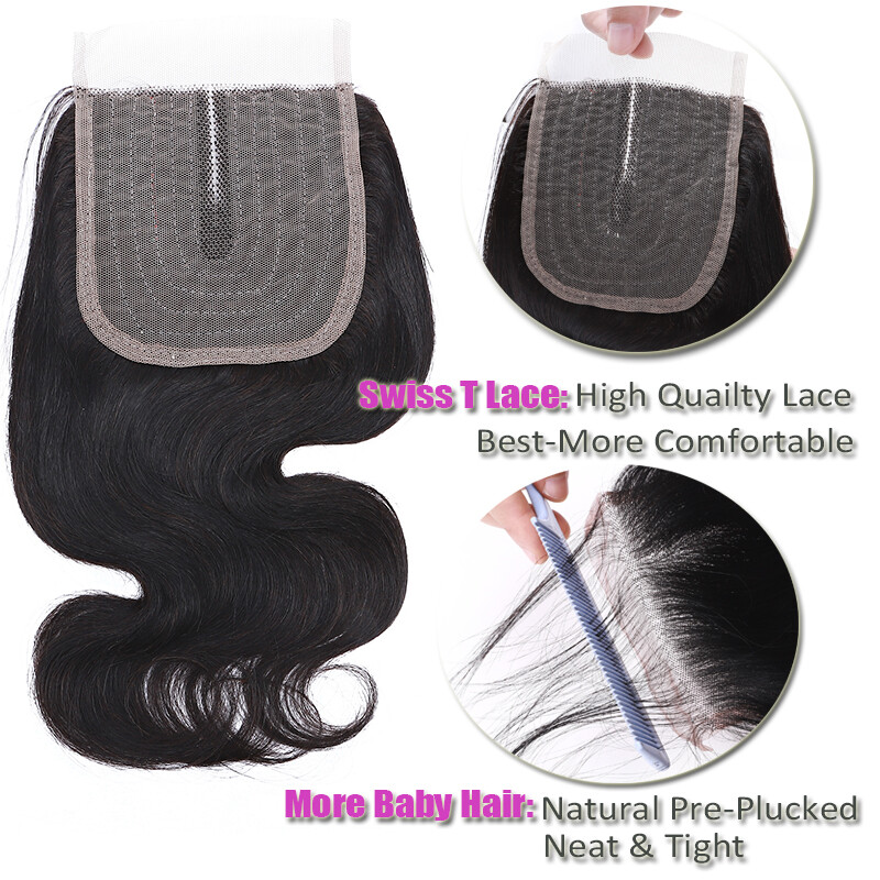 Pre Plucked Front Lace Closure Virgin Human Hair Extensions Brazilian T PART #1B