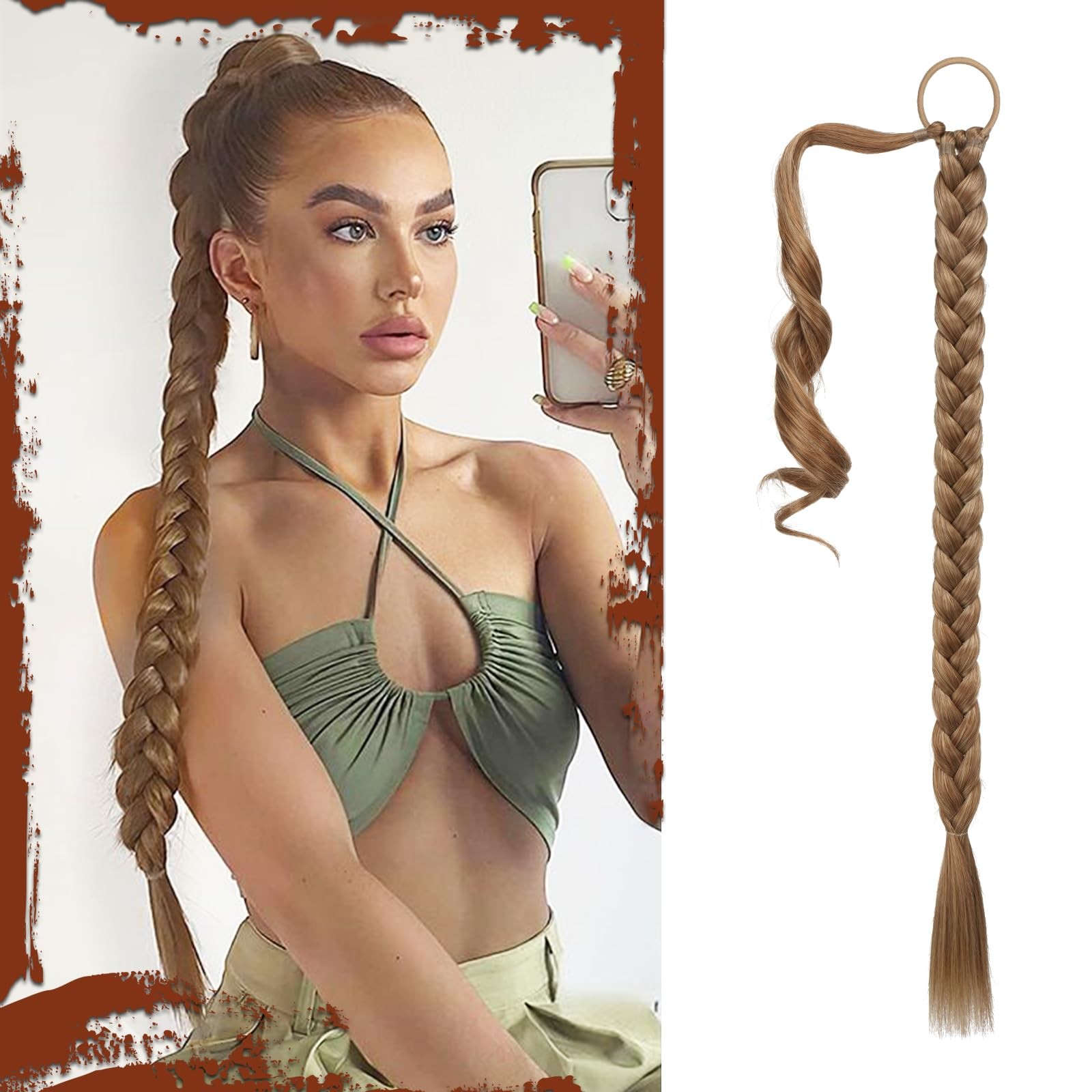 Long Braid Ponytail Extension with Hair Tie Straight Sleek Wrap Around Hair E…