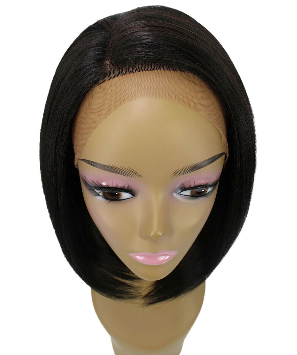 Straight 11 in 4X4 Hand Tied Lace Front Wig, Black with Auburn Highlights