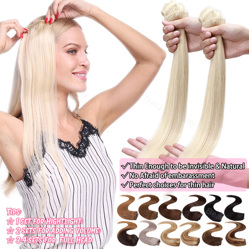 Balayage Clip In Real Human Hair Extensions Blonde Hairpiece Medium 8 10 12 14in