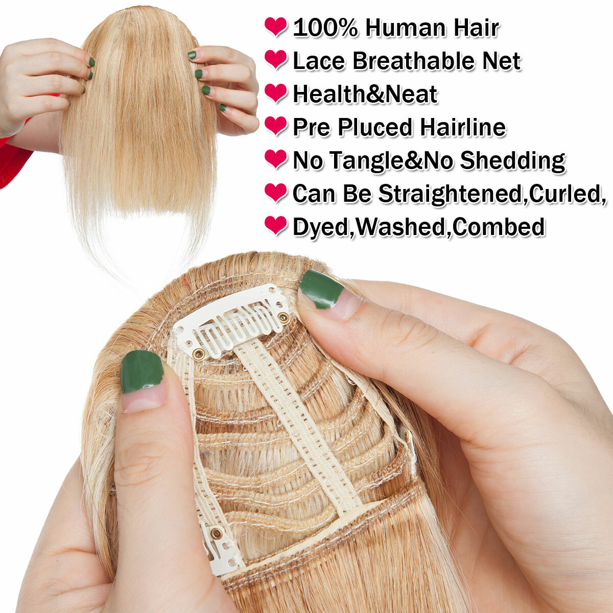 Thin Thick Fringe Bangs 100% Remy Human Hair 360° Cover Clip In Hairpiece Topper