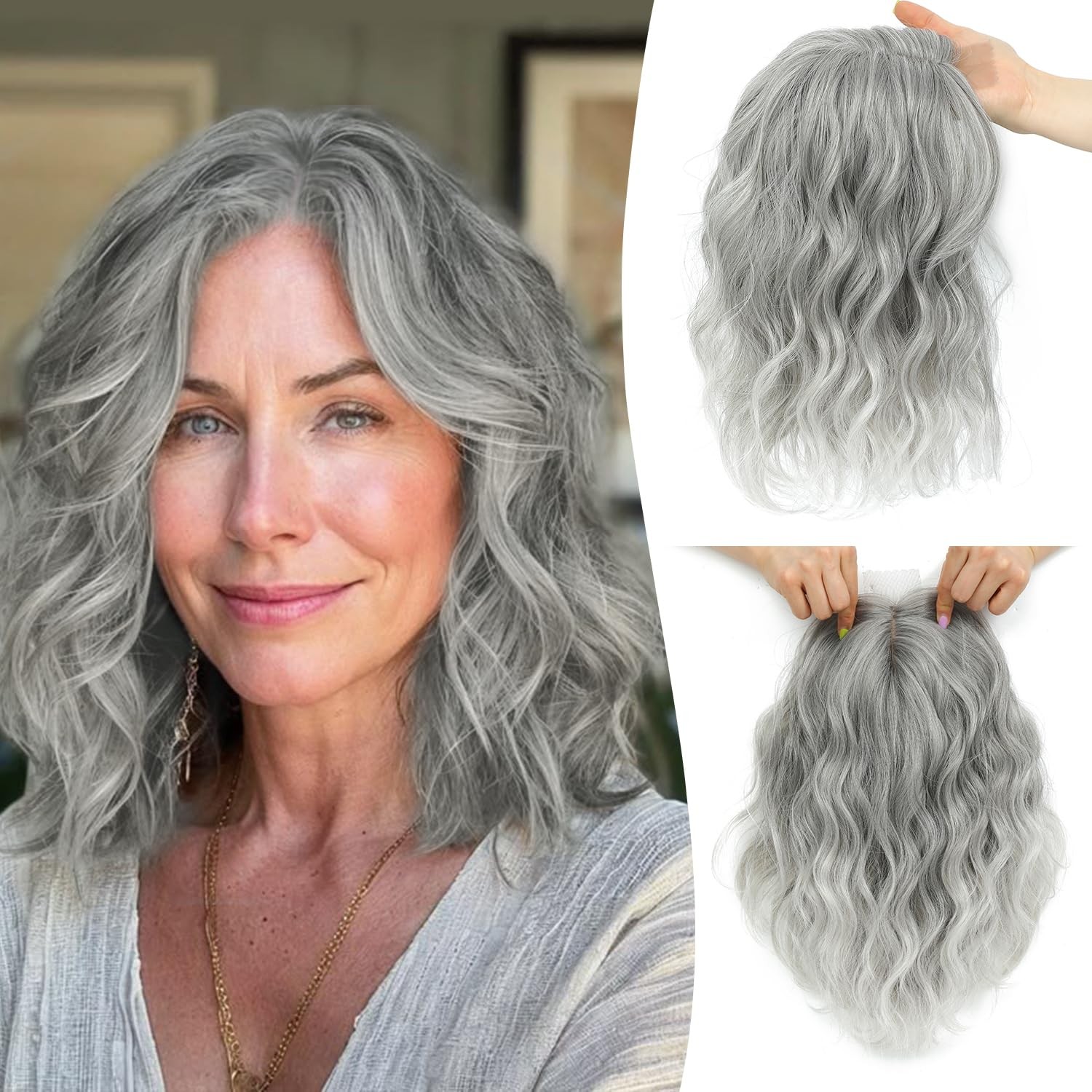Ms Taj 11 Inch Short Wavy Hair Topper for Women with Thinning Hair, Natural Synt