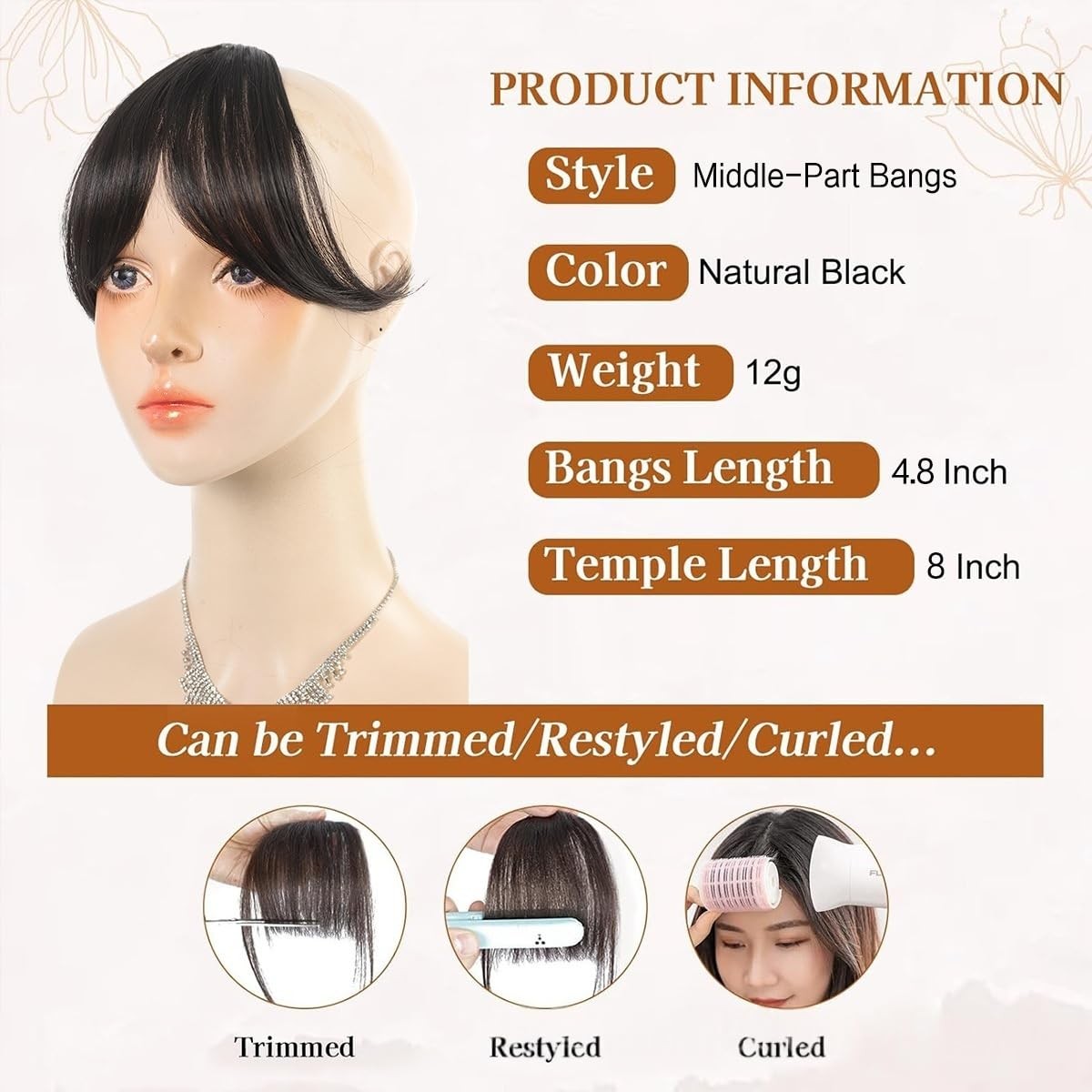 Hair Extensions Clip-in Fringe for Women’s Sideburn Clip-in Bang Front Hairpiece