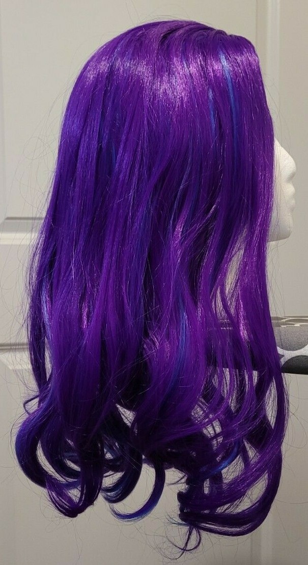 Purple & Blue Wig Wavy Middle Part No Lace Cosplay Synthetic Hair Full Head 20″
