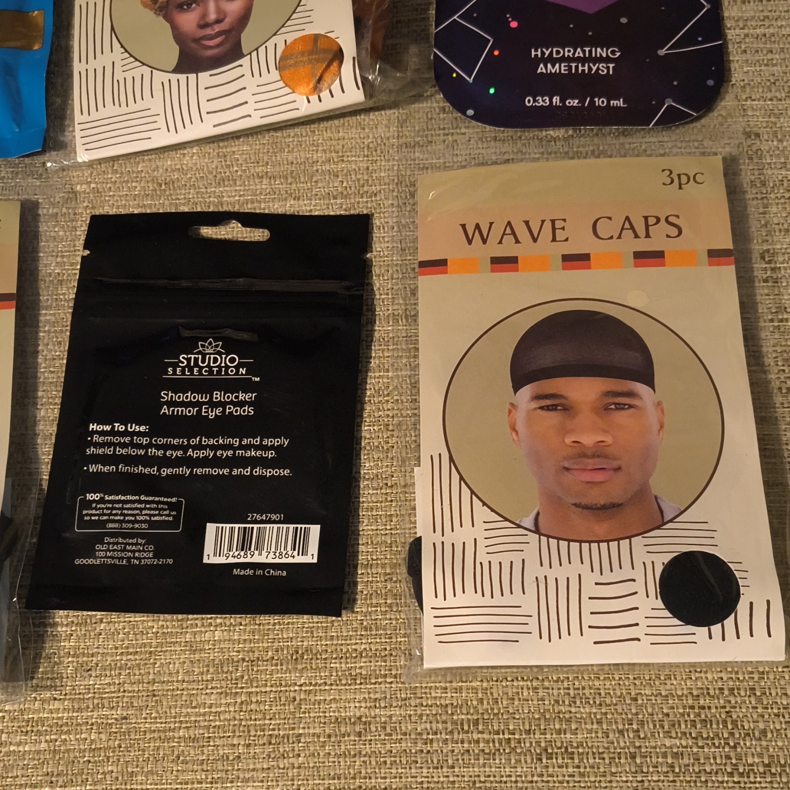 Black Wave Caps 3pc Pack, One Size Stretch Unisex Wave Cap, 3 Attachments