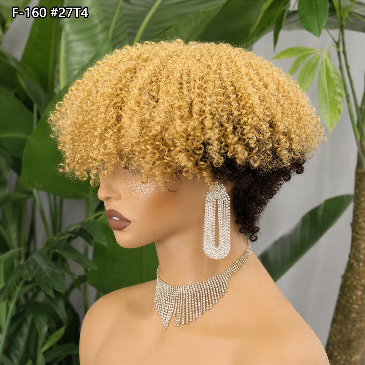 Short Afro Curly Mix Color Pixie Cut human hair Wig for African American Women