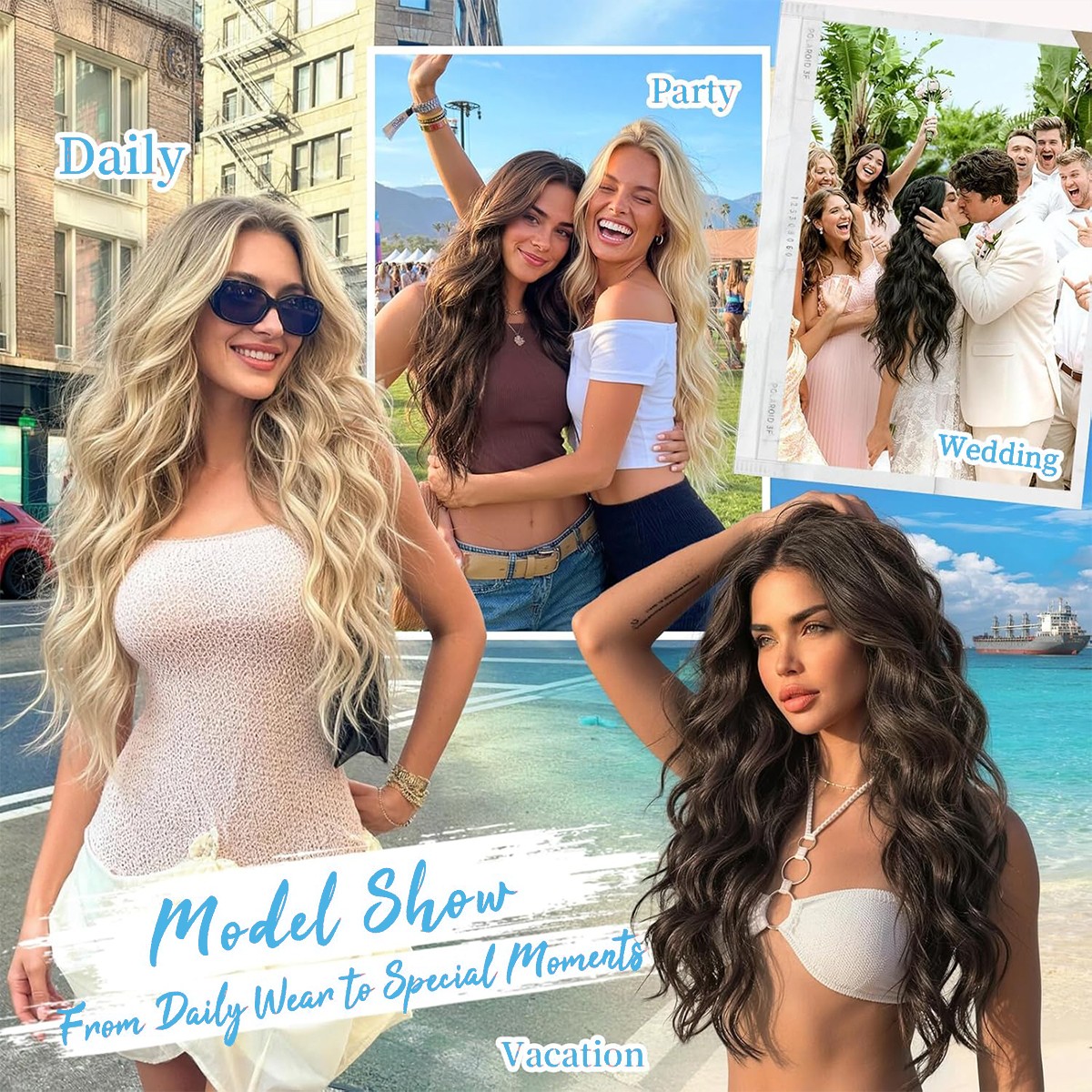 20/24″ Clip in Hair Extensions 4 Pieces Long Wavy Synthetic Hairpieces Lace Weft