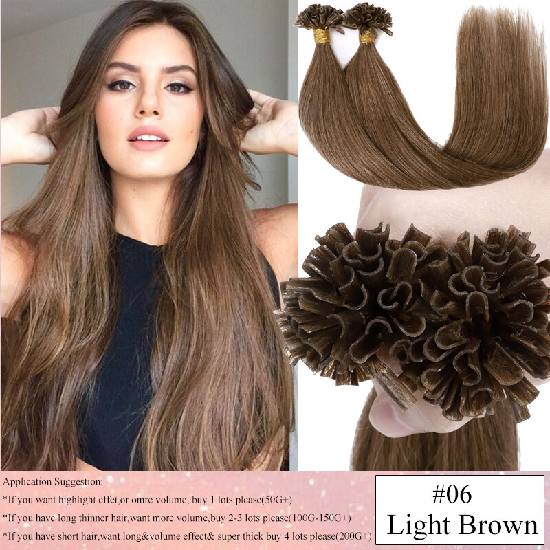 Keratin Nail U-Tip 100% Remy Human Hair Extensions Pre-Bonded Fusion 100S=100G