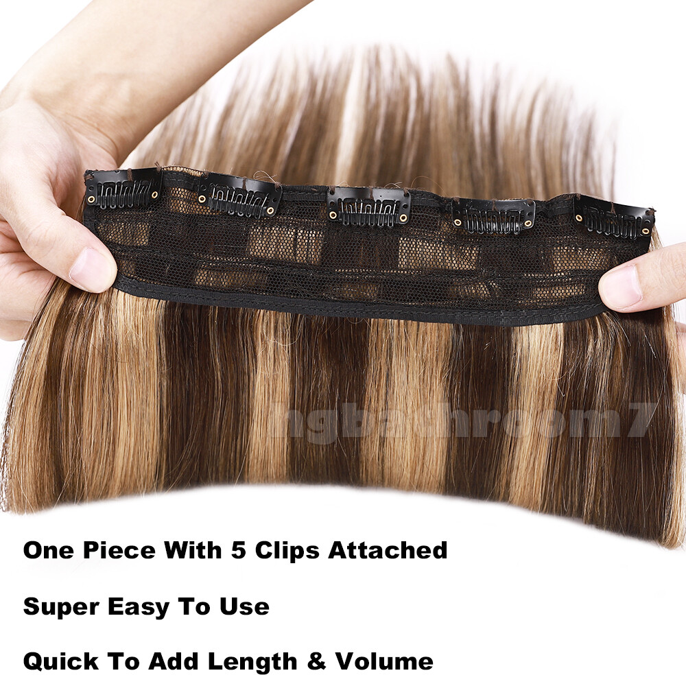 One Piece Clip In 100% Remy Human Hair Extensions Highlight Thick 3/4 Full Head1