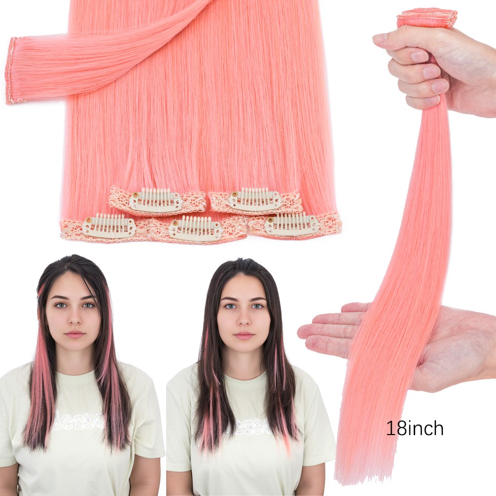 6 Pieces 6 Clips on Clip in Human Hair Extensions Thick Short Straight Lace Weft