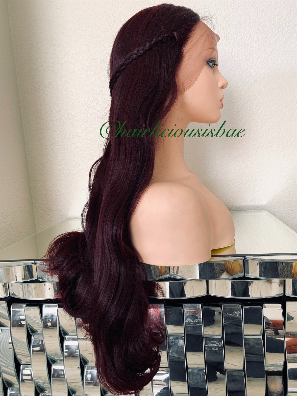 Burgundy Red Wine Wig Lace Front Wavy 24 Inch Long Heat Resistance Ok