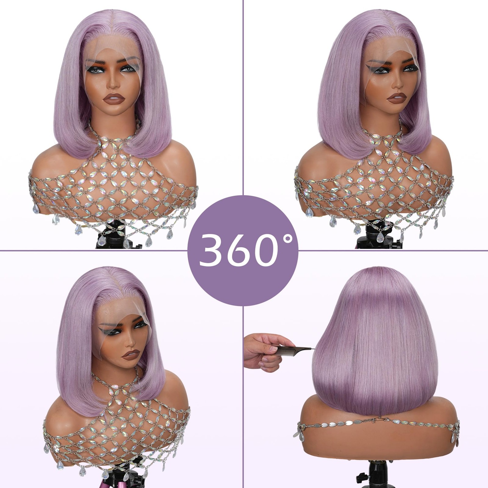Bestvivid Lilac Bob Lace Front Wigs Human Hair 10 Inch Colored Bob Wig Human