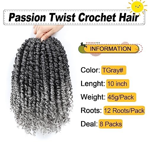 Passion Twist Hair 10 Inch 8 Packs, Pre Twisted 10 Inch (Pack of 8) TGray#