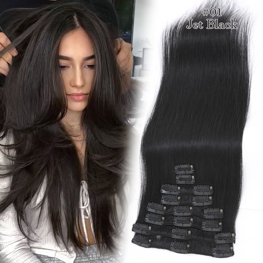 8″-24″ Clip In Remy Real Human Hair Extensions Full Head Balayage Blonde 18Clips