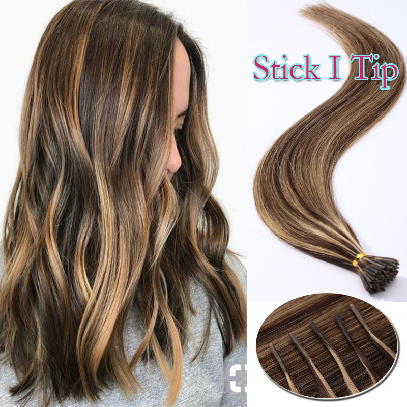 200Strands Stick I Tip Human Remy Hair Extensions Micro Ring Beads Pre Bonded US
