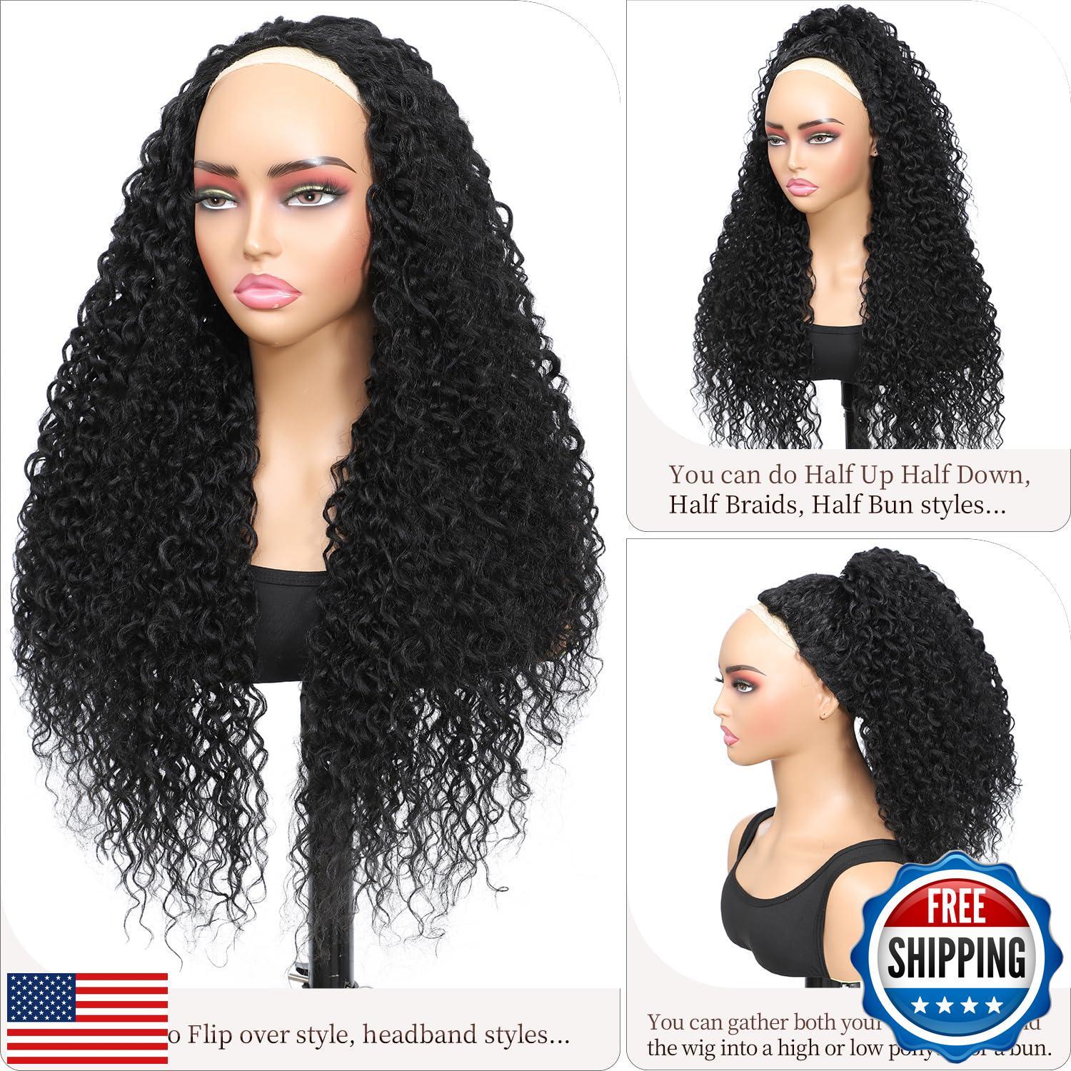 Long Burmese Curly Half Wigs for Black Women, 3 in 1 Glueless Wear and Go Pro