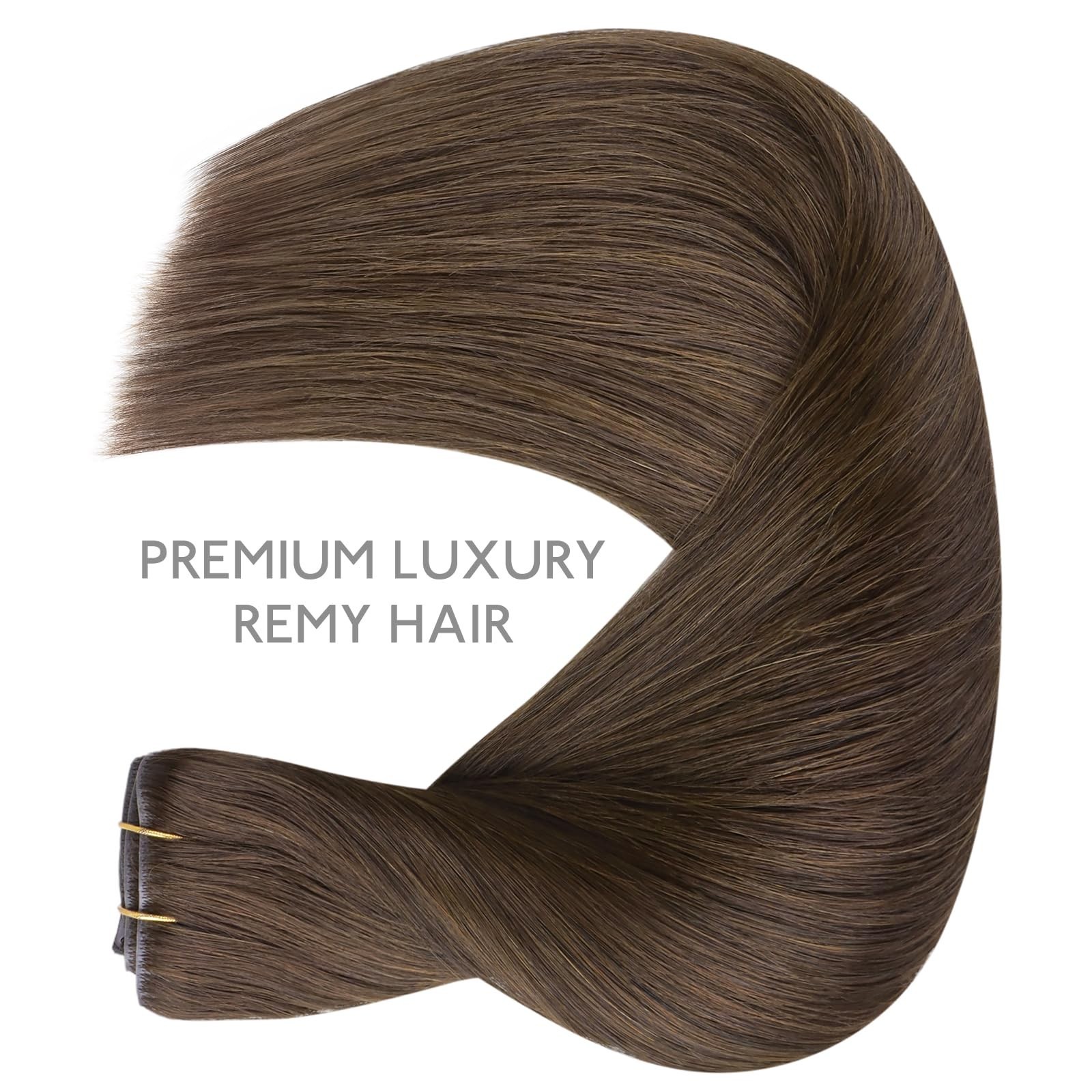 Seamless Clip-In Hair Extensions 18″ 130g Real Human Hair, Muted Light Brown, 7p