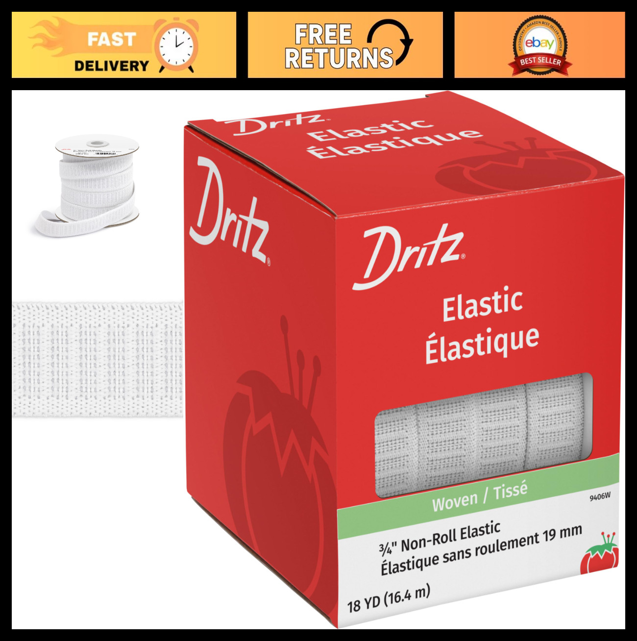 Non-Roll Woven Elastic, White, 3/4-Inch x 18-Yard – Sewing, Crafting, DIY Projec