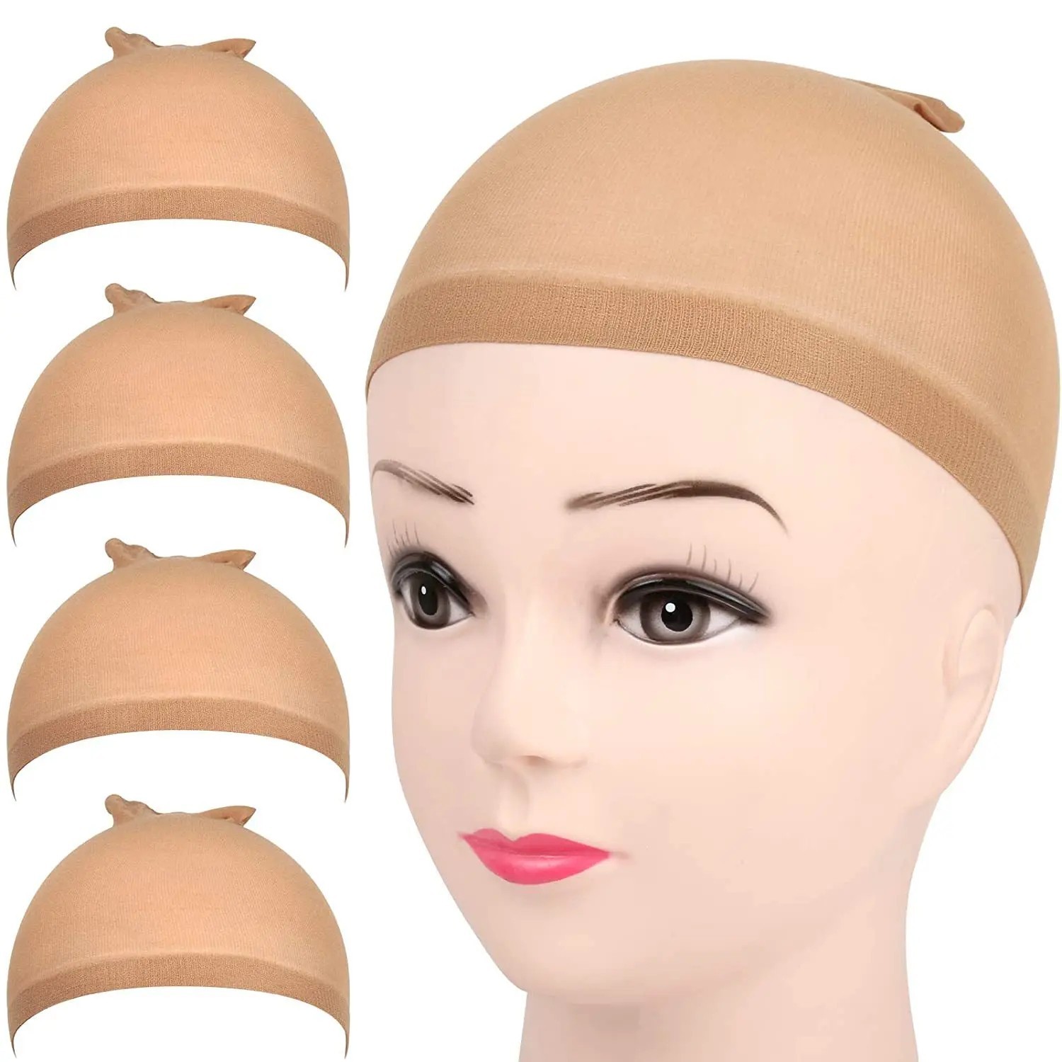 4PCS Brown Wig Caps Stretch Mesh Stocking Cap Hair Net for Wigs Weaving Women