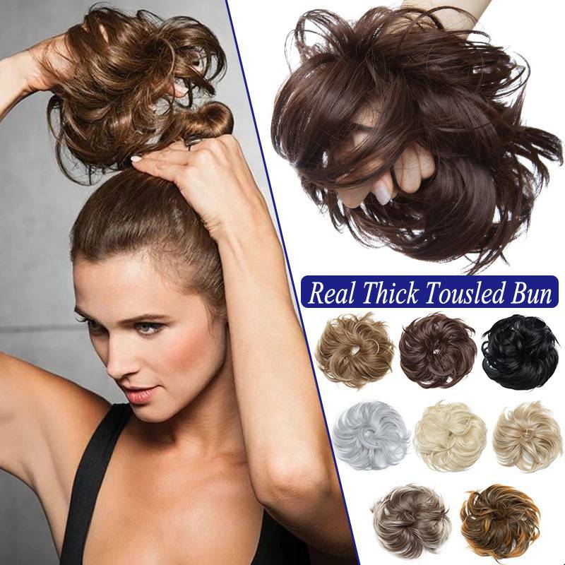 Real Natural Thick Hair Extensions Messy Bun Pieces Large Updo Scrunchie Blonde