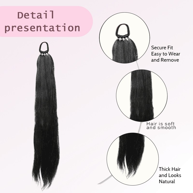 Long Straight Ponytail Extension For Women Elastic Band Synthetic Hairpiece