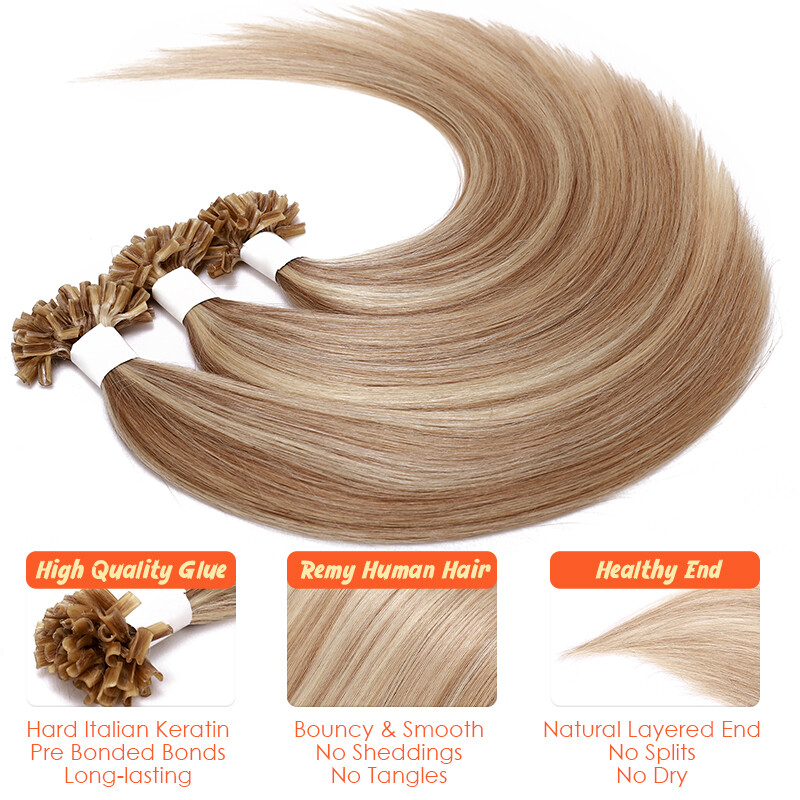Keratin Hair Extensions Human Hair Pre-Bonded 100% Real Remy strands Full Head