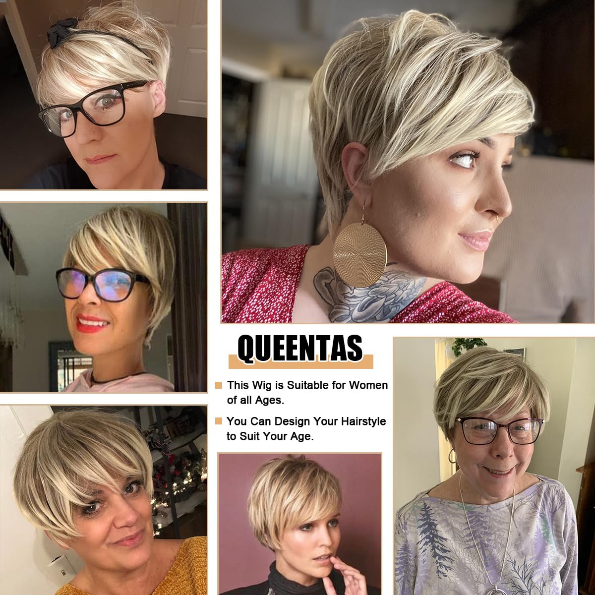 QUEENTAS Pixie Layered Short Wigs for Women Short Hair Wigs for Women Pixie Cut
