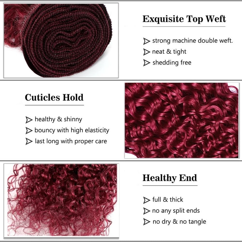 Wuvusnm 99J Human Hair Bundles Burgundy Water Wave Bundles 22 24 26 Inch Red