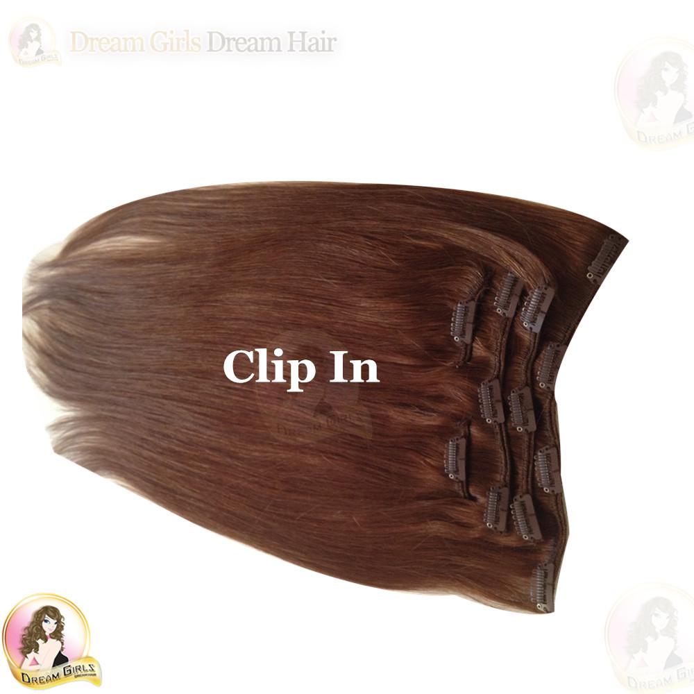 20″ Indian 100% Human Clipin 6A Hair Extenisions 7pcs Double Drawn #4 Borwn 100g
