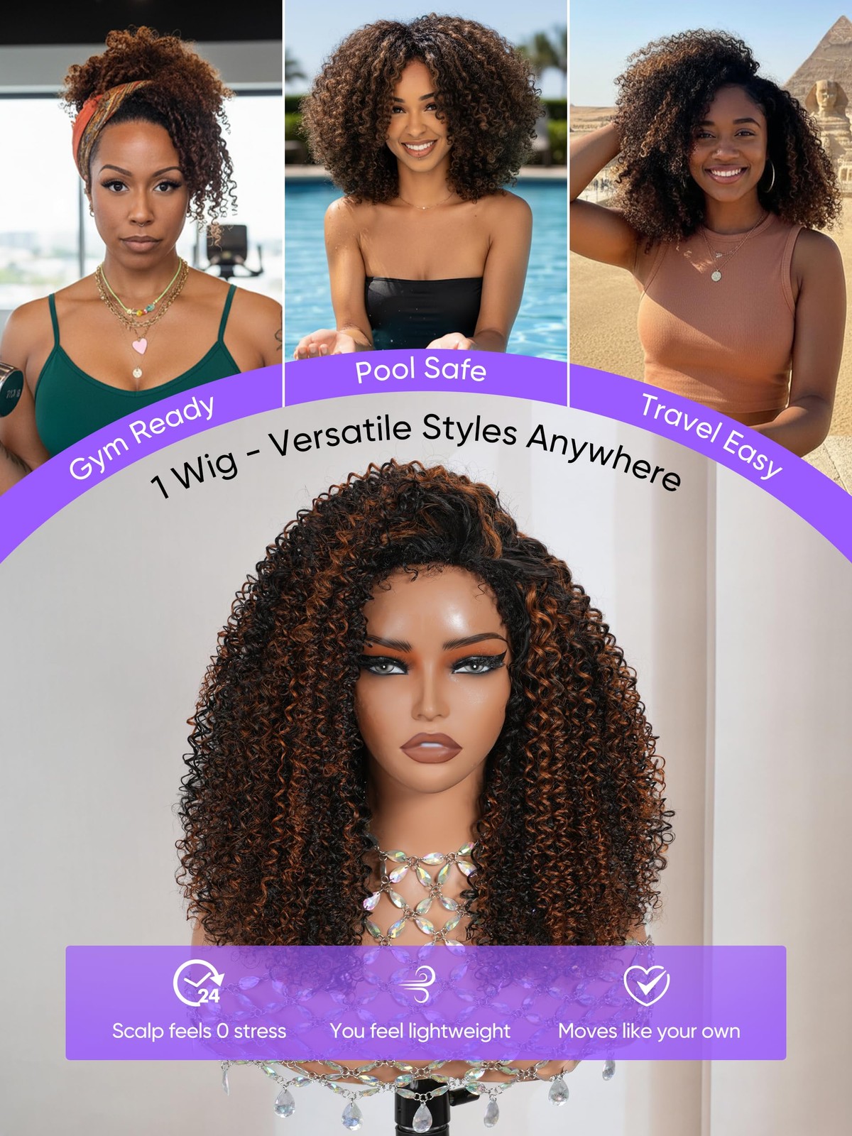 Wigchic 12 Kinky Curly Half Wig Human Hair Drawstring Fb/30 Balayage Highlight