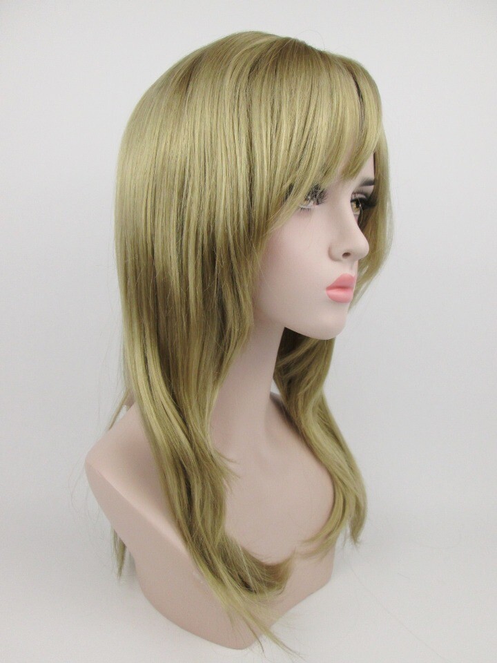 WOMENS LADY 25″ LONG STRAIGHT HAIR WIG W/ LAYERED SIDE & BANGS SKIN TOP SHARON