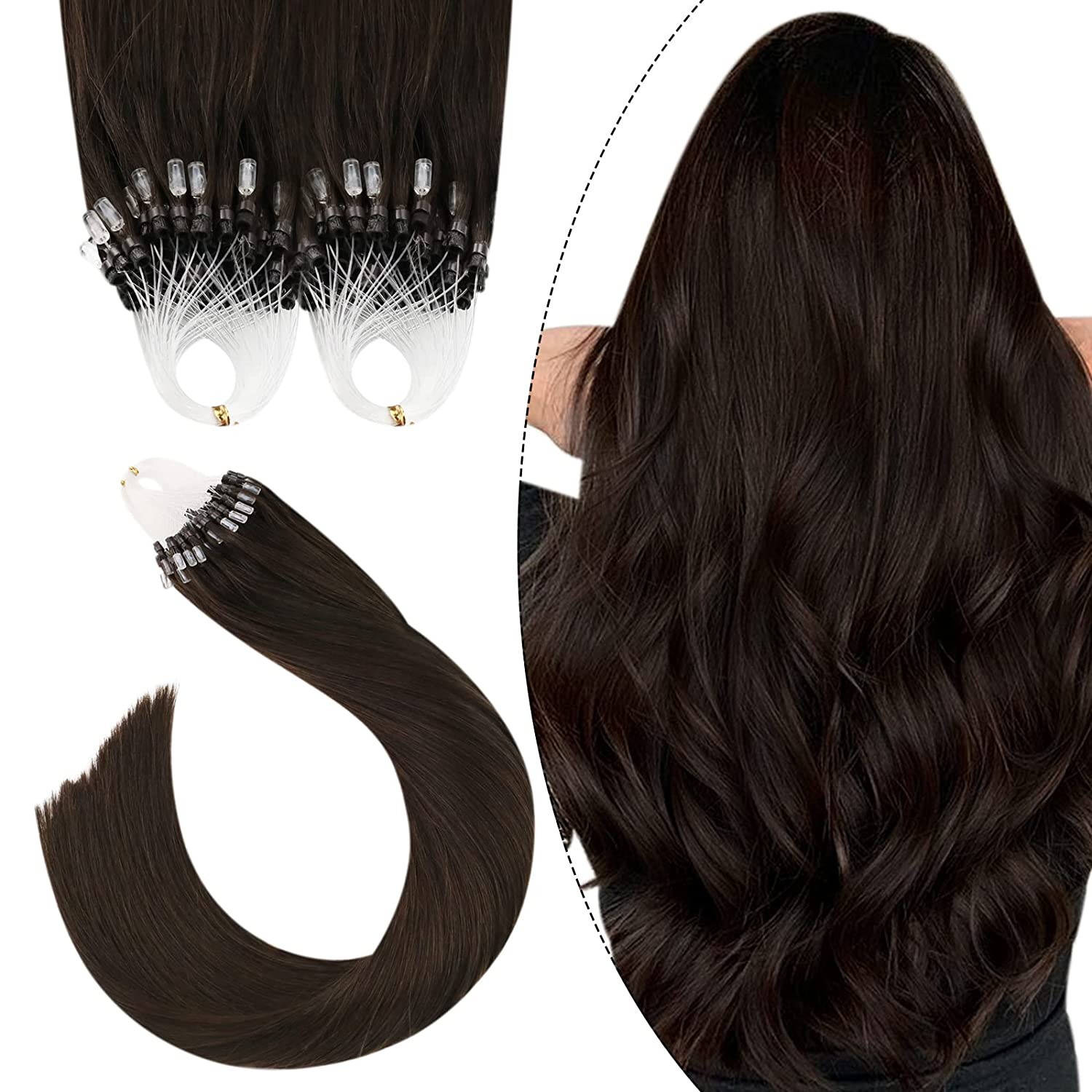 Micro Ring Link Human Hair Extensions Silicone Micro Beads Loop Tip Remy Hair US