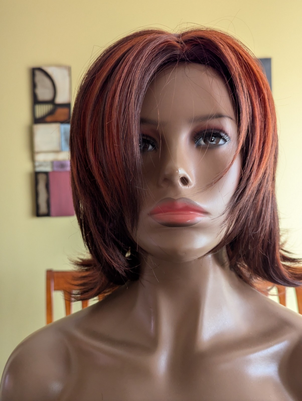Mid Length Synthetic Layer Cut Wig Color Bright Auburn 33/130 Partial Skin Top