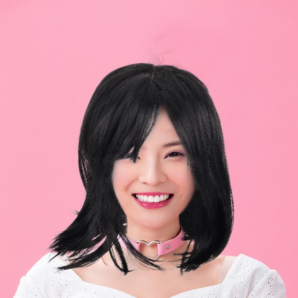 Short Black Synthetic Fiber Wig With Sweet For Women Cosplay And Parties