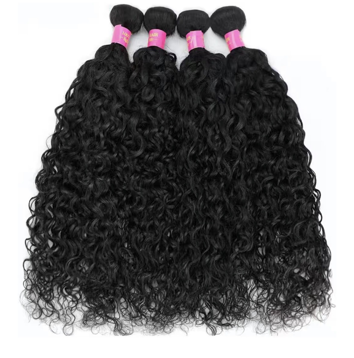 Curly Human Hair Weft Extensions Bundles, Black, 4-Pack, 20 22 24 26 inch.
