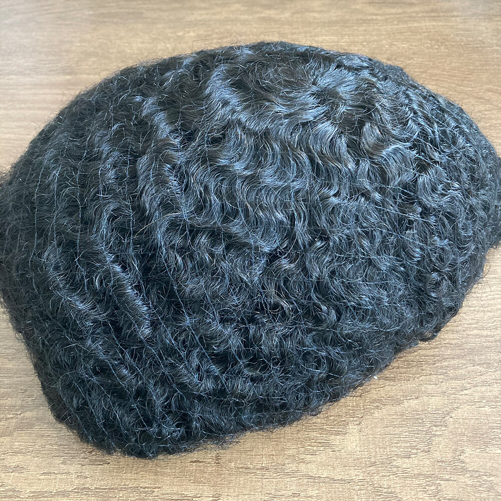 10MM 360 Wave Man Toupee Hair Unit African Black Mens Curly Replacement System