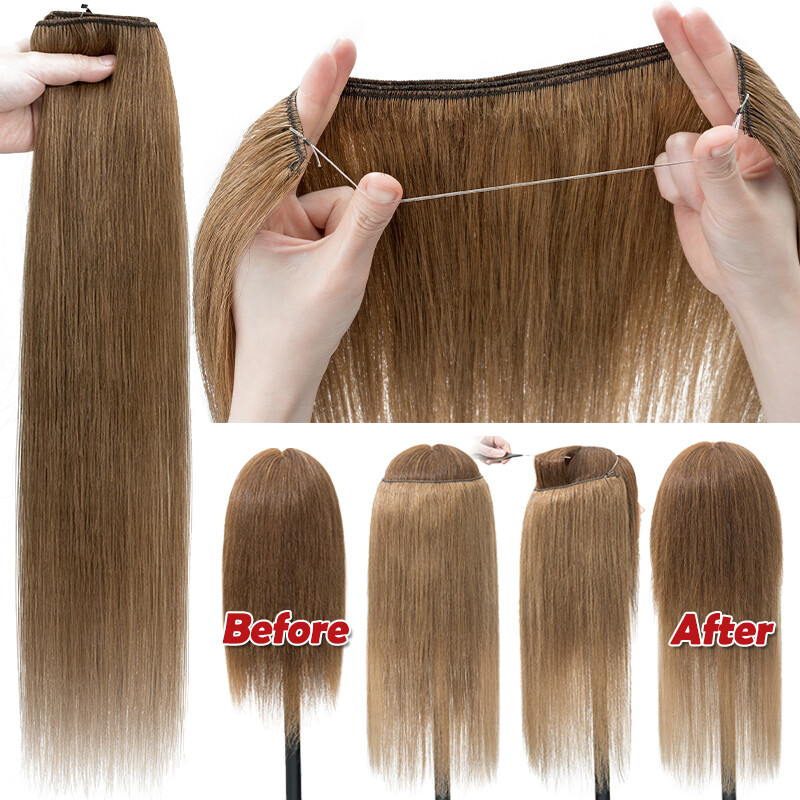 Wire On Clip In 100% Remy Human Hair Hairpiece Headband Extensions Hidden Ring