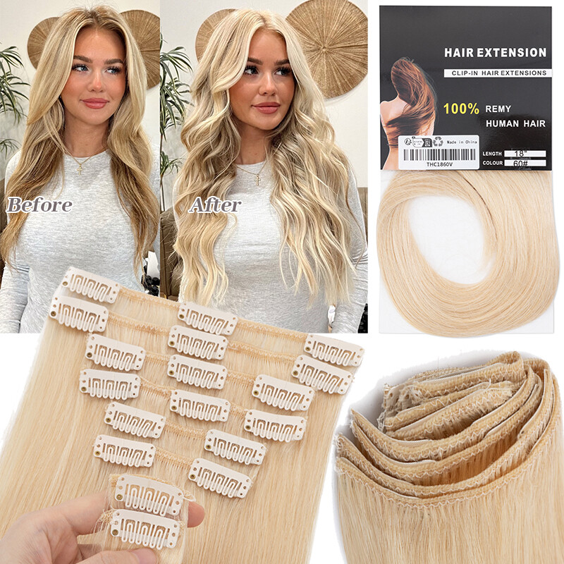 Best 8PCS 18Clips Clip In Remy 100% Real Human Hair Extensions Ombre Full Head