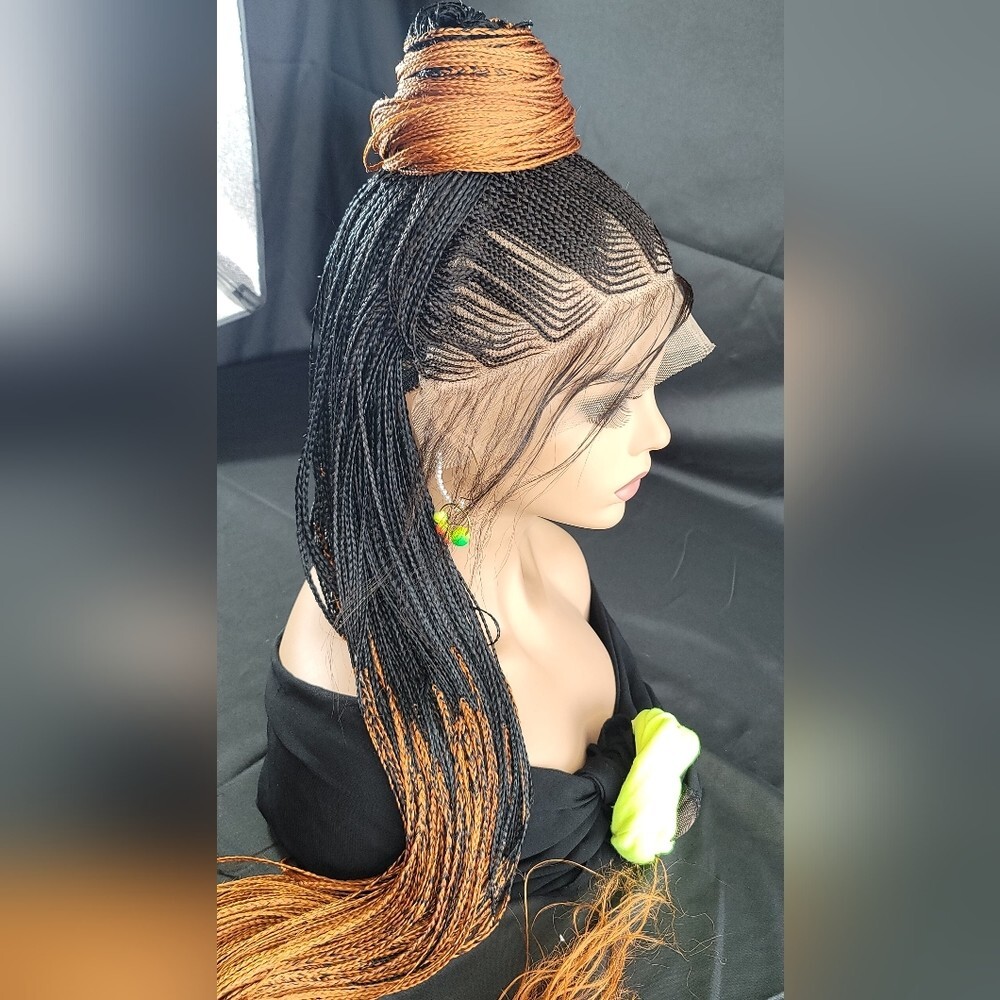 Braided Wig Micro Braids Black #350 Ombre Lace Front Glueless 54″ Extra Long NWT