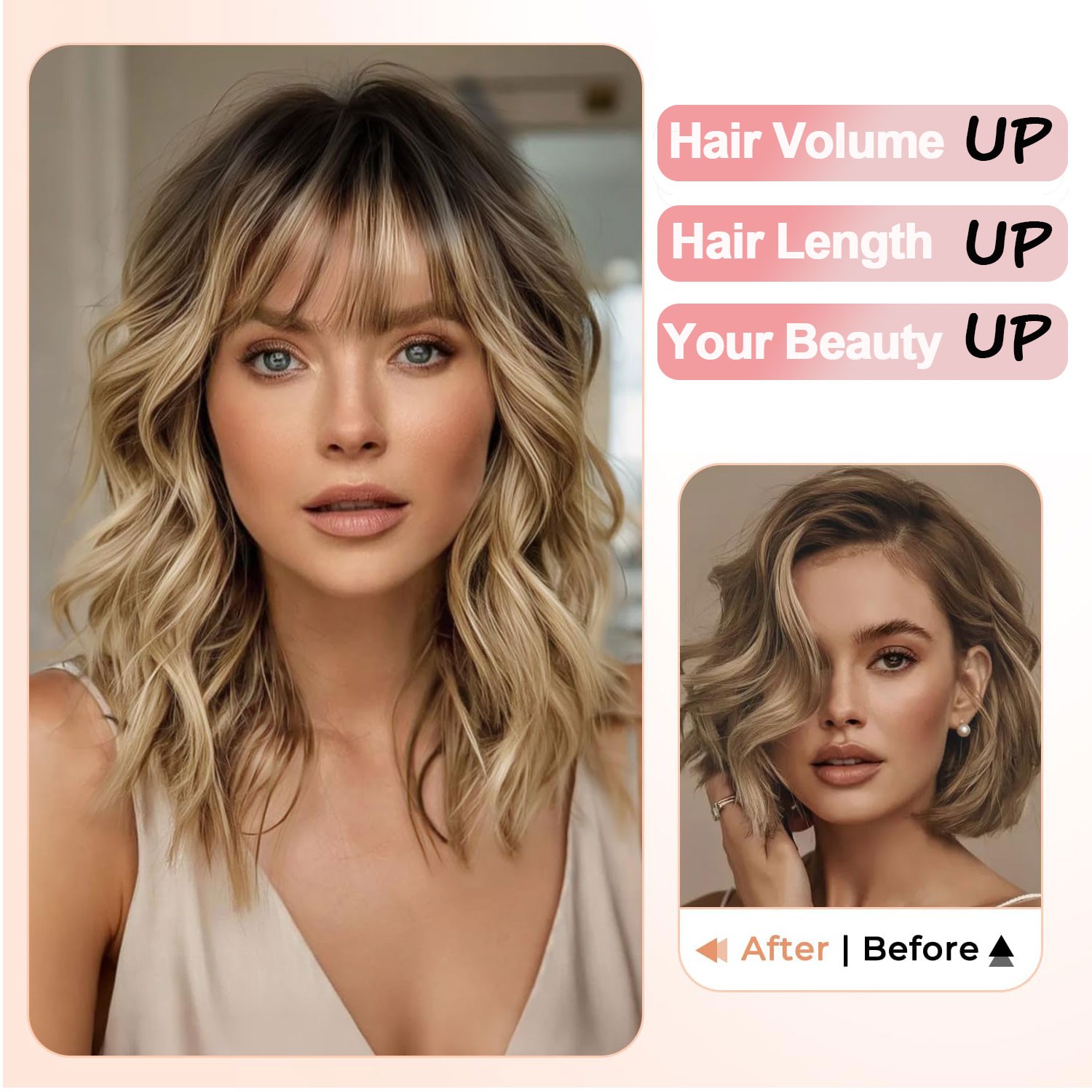 14in Topper Hairpiece Top Wiglet Womens Toupee Clip In Hair Silk Base with Bangs